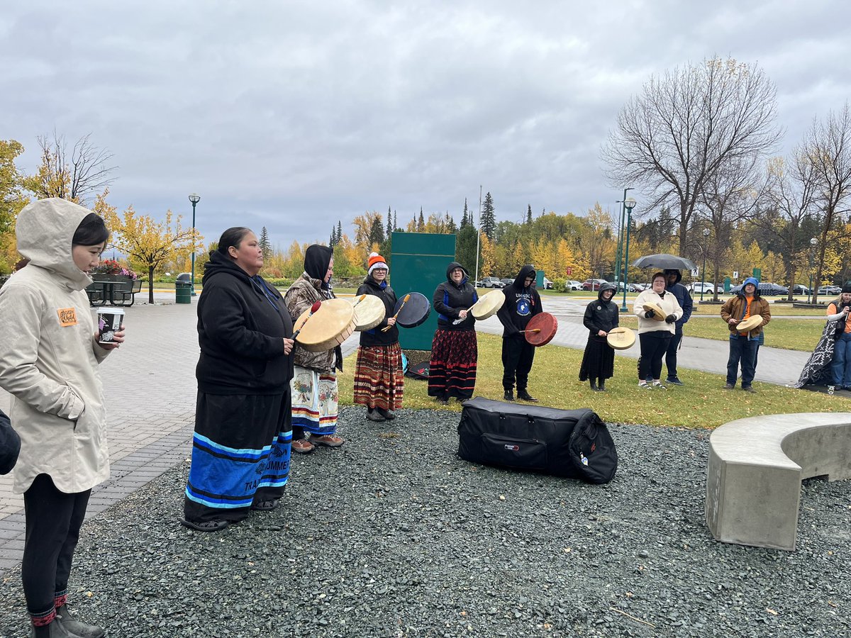 EducationUnbc's tweet photo. UNBC Ceremonial Fire Circle with Artist Clayton Gauthier and the UHNBC Drummers. Acknowledging the National Day of Truth and Reconciliation and Orange Shirt Day. #EDUC394 #EDUC405 #EDUC346 #EDUC446 #UNBCED All My Relations. 🧡 https://t.co/qxzaIAwPFH
