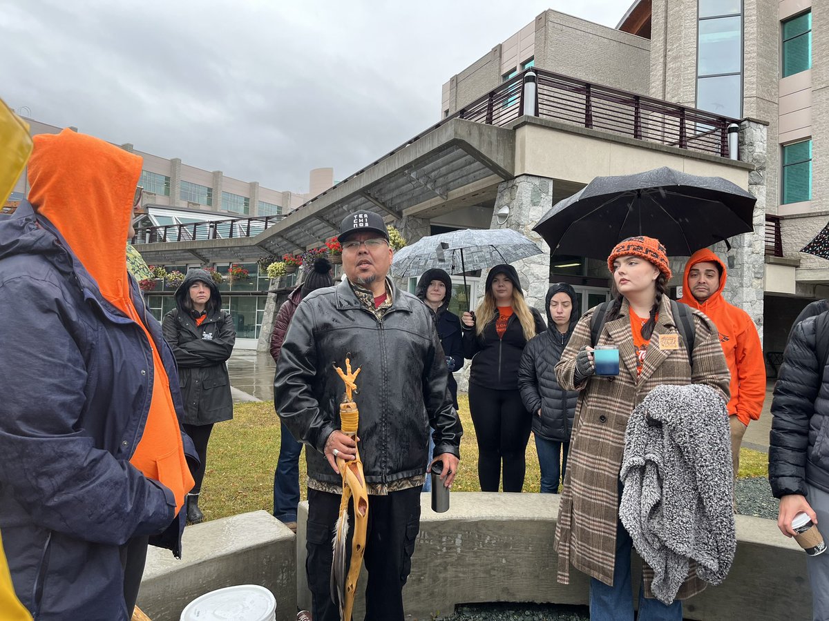 EducationUnbc's tweet photo. UNBC Ceremonial Fire Circle with Artist Clayton Gauthier and the UHNBC Drummers. Acknowledging the National Day of Truth and Reconciliation and Orange Shirt Day. #EDUC394 #EDUC405 #EDUC346 #EDUC446 #UNBCED All My Relations. 🧡 https://t.co/qxzaIAwPFH