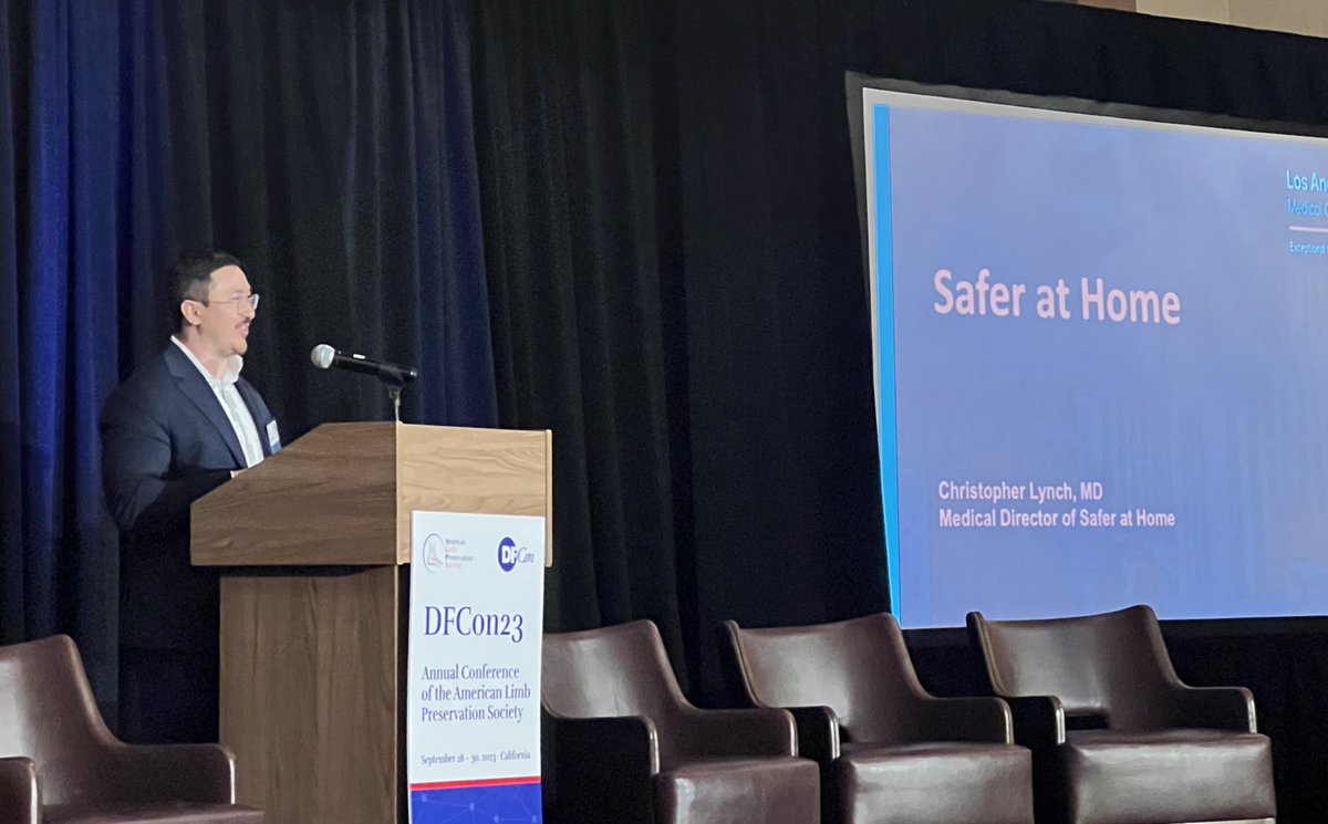 TzeWoeiTan's tweet photo. Dr. Chris Lynch highlighting the impact of Safer at Home program on patient-centered care for diabetic foot infections @LAGeneralMed #DFCon2023 @ALPSlimb @DGArmstrong https://t.co/XzAAxVIO9o
