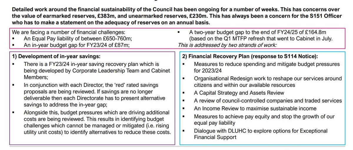JackTShaw's tweet photo. This slide presented to Birmingham City Council's Audit Committee on Wednesday provides a snapshot of the its priorities to address its in-year deficit and Equal Pay liability: https://t.co/STXAMWBTvA
