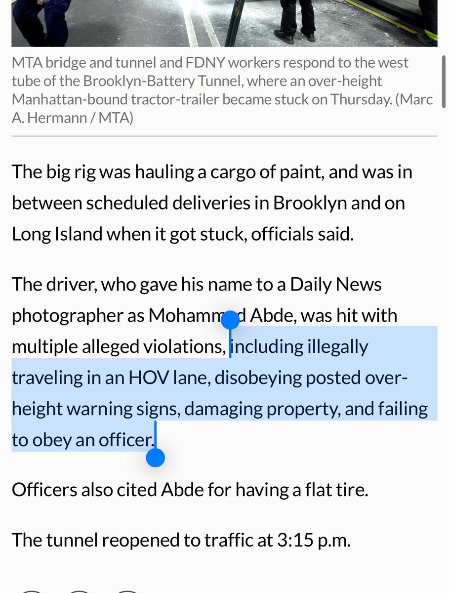 Somehow missing from the violations issued to this tractor trailer stuck in the tunnel: over-length violation. nydailynews.com/2023/09/28/tru…