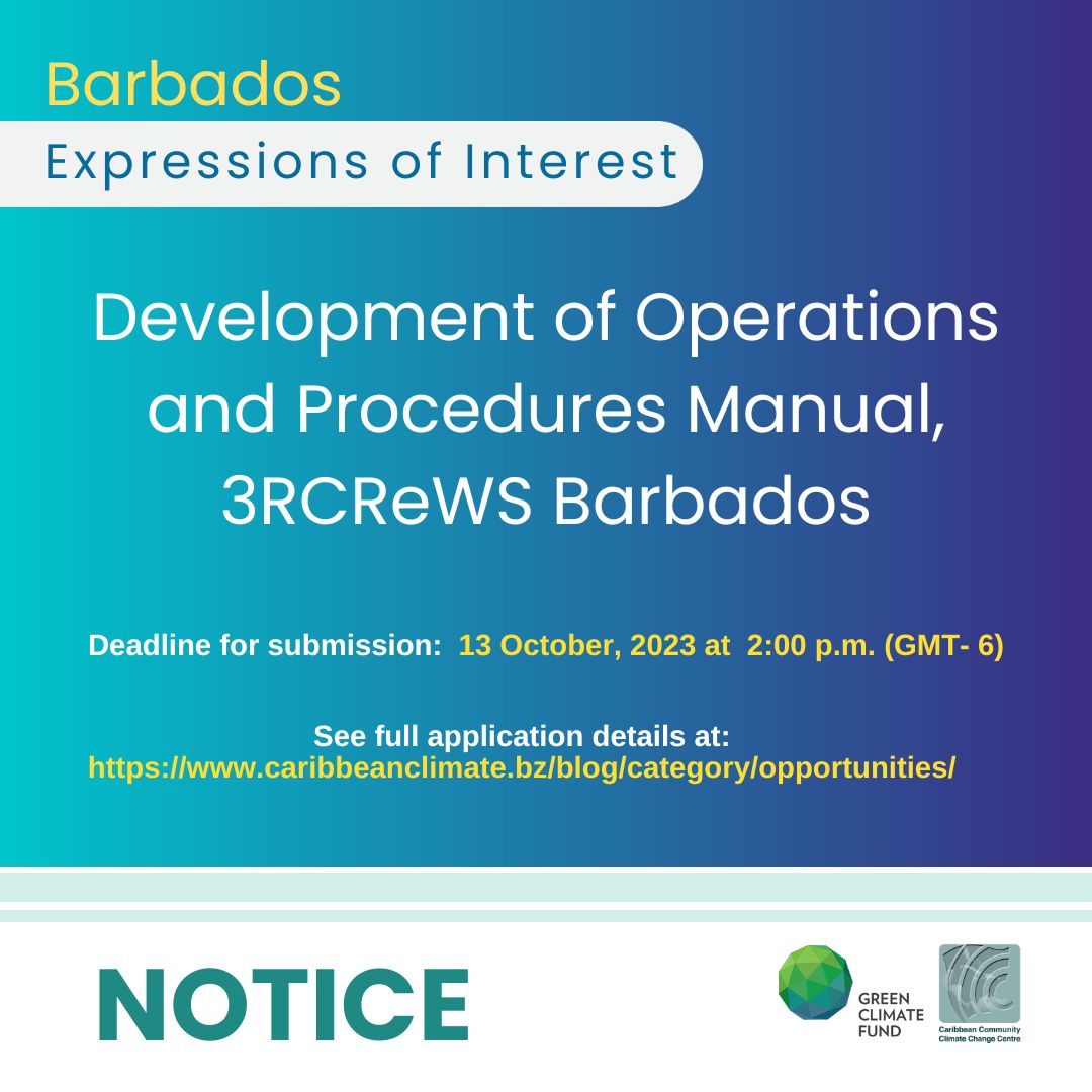 CARICOMClimate's tweet photo. Do you have demonstrable institutional operations consultancy
services or Projects/Program management? If yes, we are accepting expressions of interest.  

📆 Deadline for submission:  13 October 2023  at 2 PM (GMT- 6)

For more information, click here 🔗 https://t.co/FAvu7D4MHS https://t.co/F3QVxFvvbq