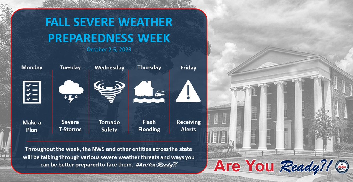 RebAlert's tweet image. It is Fall Severe Weather Preparedness Week! 

During the week, we'll be sharing multiple tips on how you can be better prepared for severe weather during the fall season! #BePreparedNotScared 
🍂⛈️
#RebAware #FSWPW