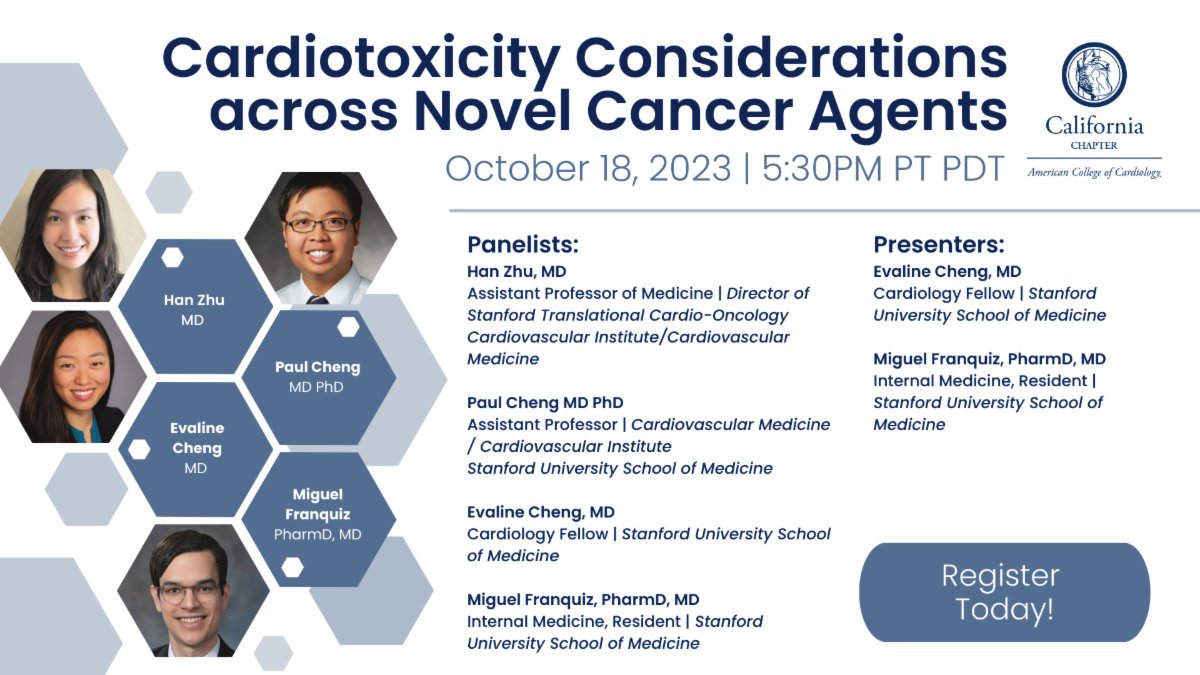 Join us on Oct 18th for an insightful panel discussion on Cardiotoxicity Considerations across Novel Cancer Agents! Hear from the experts and gain valuable insight to help you improve patient care! ow.ly/gO0p50PQUcN

#cardiology #californiaACC #cardiotwitter