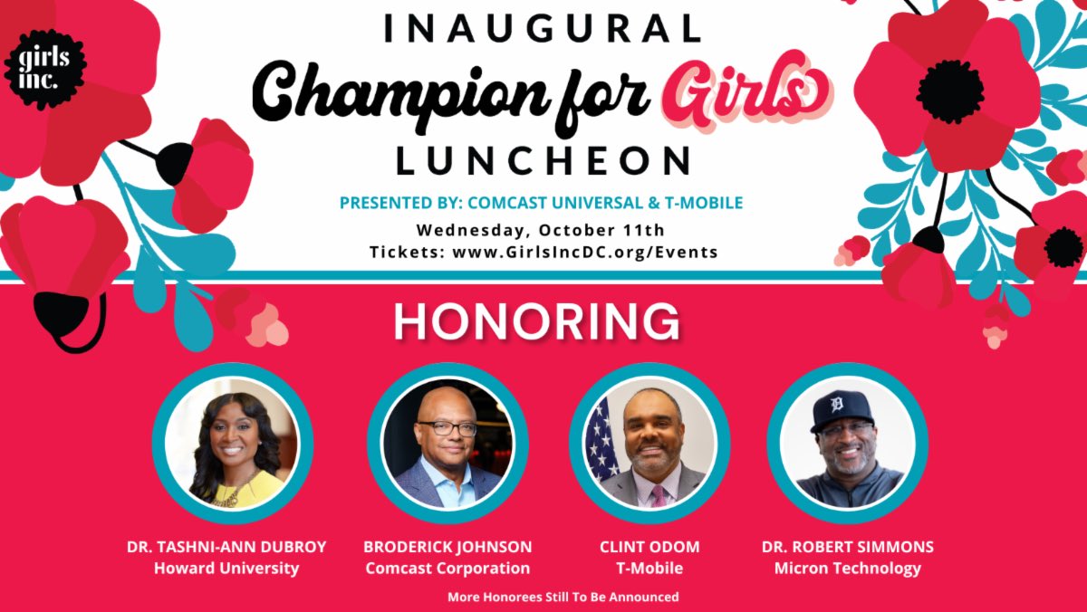 We hope you will join us on October 11th, International Day of the Girl, as we recognize these individuals for being strong, smart, and bold leaders in our community. Tickets are going fast! You don’t want to miss this celebration! <a href="/GirlsIncDC/">Girls Inc. DC</a> #strong #smart #bold