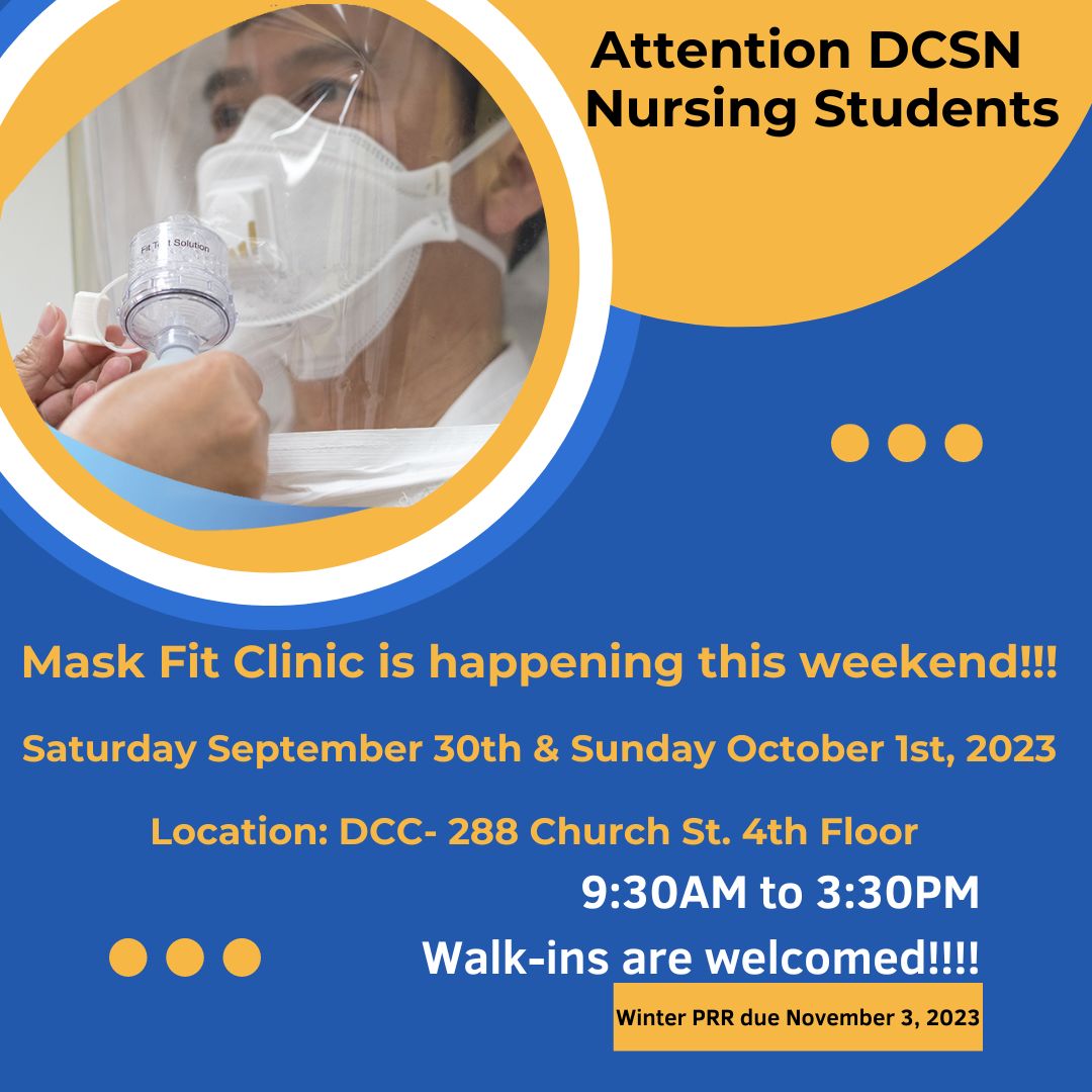 Daphne Cockwell School of Nursing (@nursingtmu) on Twitter photo Attention Nursing Students: Mask Fit Clinic is happening this weekend at the DCC. Walk-ins are welcomed! <a href="/TMUNursing/">TMU NCU/CNSA</a> Attention Nursing Students: Mask Fit Clinic is happening this weekend at the DCC. Walk-ins are welcomed! <a href="/TMUNursing/">TMU NCU/CNSA</a>