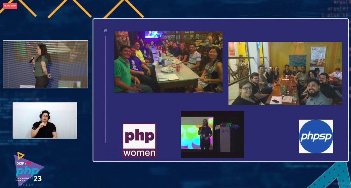 fbugati's tweet photo. Olha eu , o @pokemaobr , o @daniel_hg e o @erik_neto no slide da  @magodoy88 , final da talk sobre webhooks no PHP Community Summit da Locaweb  #php #LocawebPHPCS  2023 ! Amiga ,Vc é um brilho na comunidade e na vida de todos ! Parabéns por ser essa pessoa e essa dev maravilhosa! https://t.co/hkk5a6TYnS