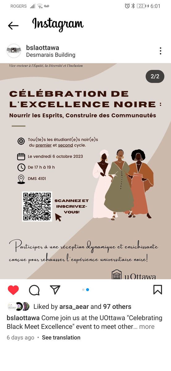 I am honored to co- facilitate this event- to empower incoming and current Black students in their academic pursuits, diversity and accomplishments.
Join us October 6 at 5 p.m. for a vibrant, enriching reception <a href="/uOttawa/">Université d'Ottawa | University of Ottawa</a>