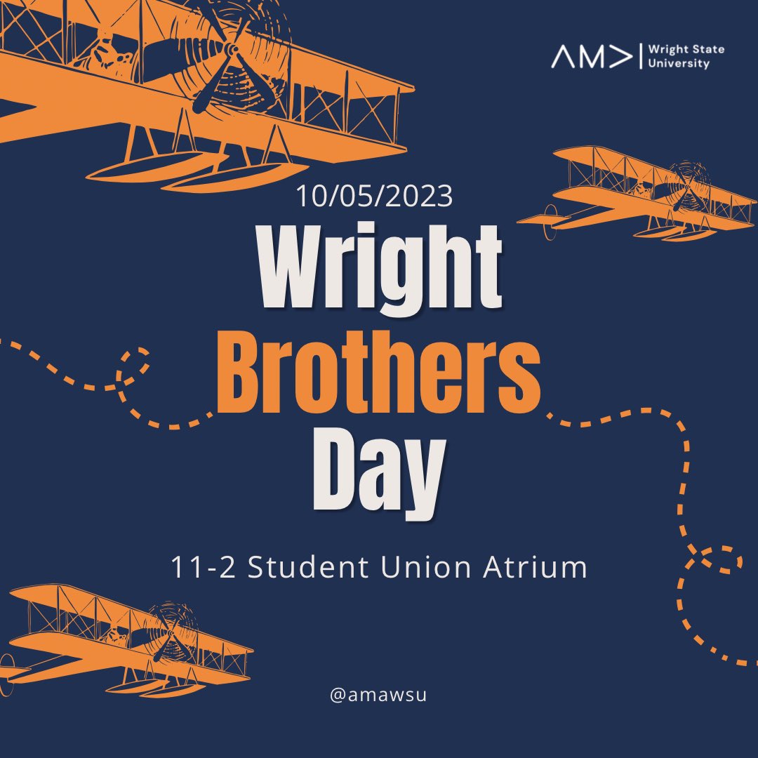 Get ready because Wright Brothers Day is next week!🥳

Join us Thursday from 11-2 in the Student Union Atrium to celebrate. Featured will be innovations from #wrightstateuniversity students, faculty and local organizations, as well as a prize raffle.

See you there!😁