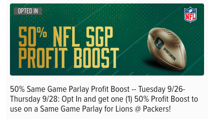 CoffeeAndBets's tweet photo. PARLAY OF THE DAY!

@CaesarsSports #Sportsbook has a 50% parlay profit boost for Thursday's #NFL game between the #Packers and #Lions ! #sportsbet https://t.co/UMYY5Jq3Jg