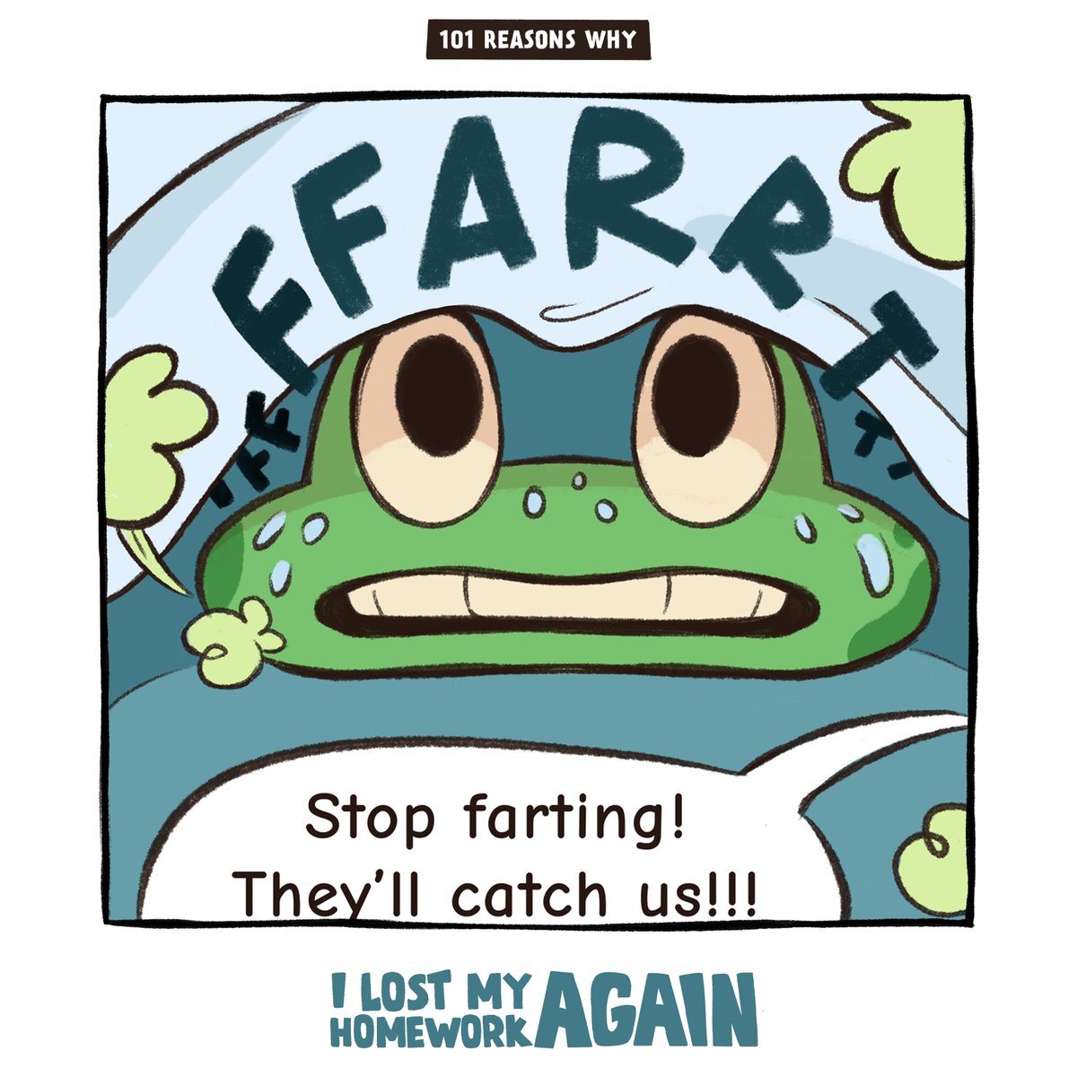 Yokono might be a genius, but everyone has a little indigestion right?

Follow for more smelly surprises!
#101reasonswhy #kickstarter #dannyandyokono #excuses #graphicnovel