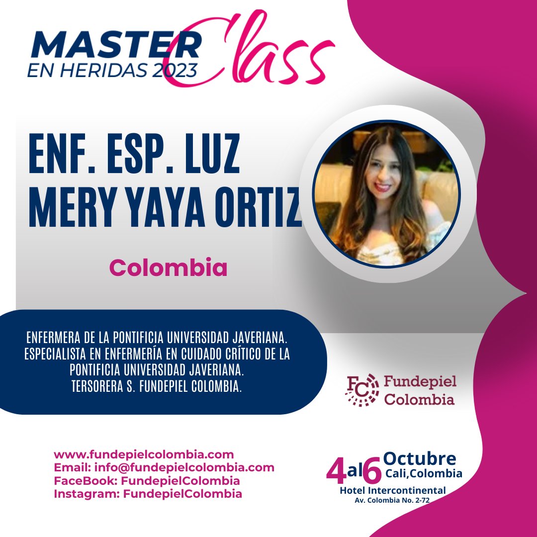 FundepielCol's tweet photo. Conoce más de los expertos que compartirán su conocimiento en el Master Class en Heridas 2023.
4, 5 y 6 de octubre, Cali, Hotel Intercontinental.
https://t.co/ZhUsvPZhjg
#masterclassenheridas2023
#heridas #heridascomplejas #salud #saludybienestar #enfermeras #enfermeria #medicina https://t.co/XGO9E968NA