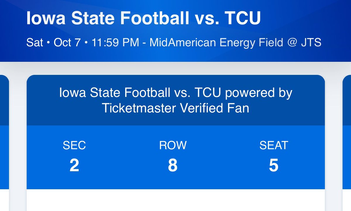brettinkc's tweet photo. @ChrisMWilliams Hey, I have 6 tickets to the TCU game and, unfortunately, I am not able to attend. Attached is proof of tickets. Seats 4-9, Section 2, Row 8. Asking $150/ticket if you could help spread the word. I would prefer selling all in one transaction. Thanks! https://t.co/WWASuxnG4n