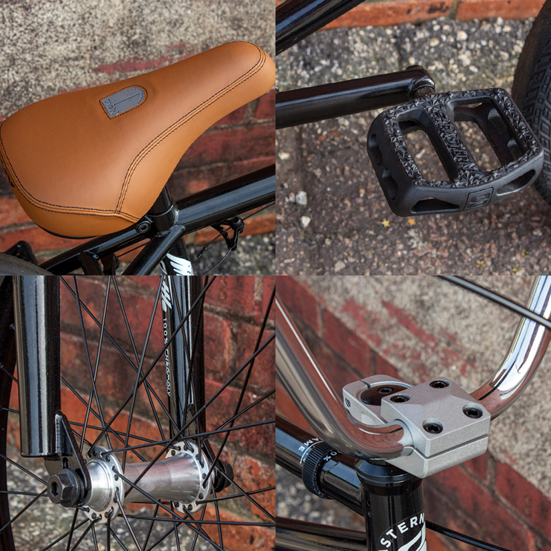 The Shovelhead is stacked to the brim with hi-end aftermarket parts like the super clean faux leather pivotal, full chromo Throttle fork and bars, 3-piece 48 Spline cranks, Squealer 100psi tires, alloy sprocket, 2xwall rims &amp; more. #bmx #easternbikes #easternbmx #bmxlife #bmxbike