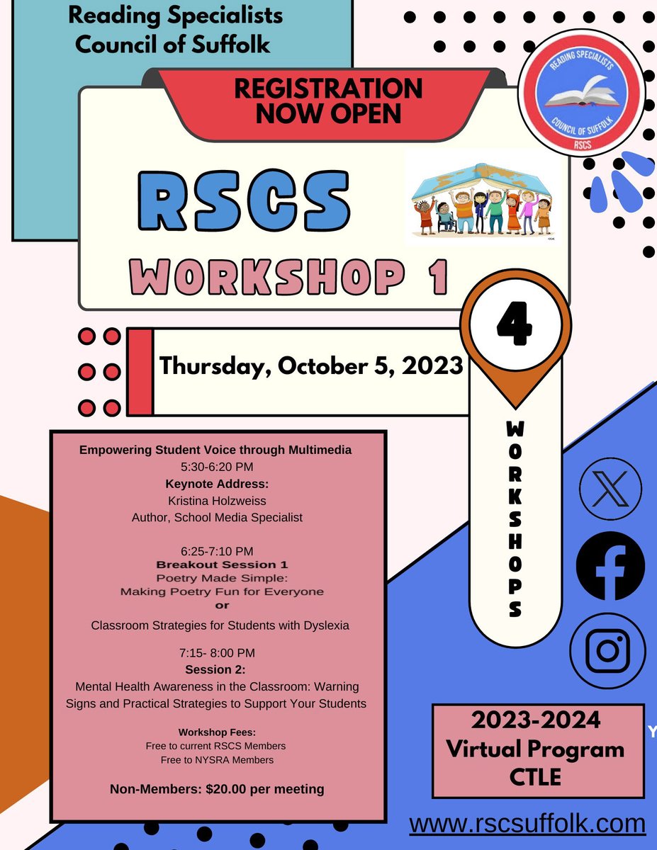 We are officially one week away from our first workshop!  Join us for a great night of learning!  Register at rscsuffolk.com!  $20 for each workshop or become a member and get access to all 4 workshop nights for $50.  CTLE credit is available!