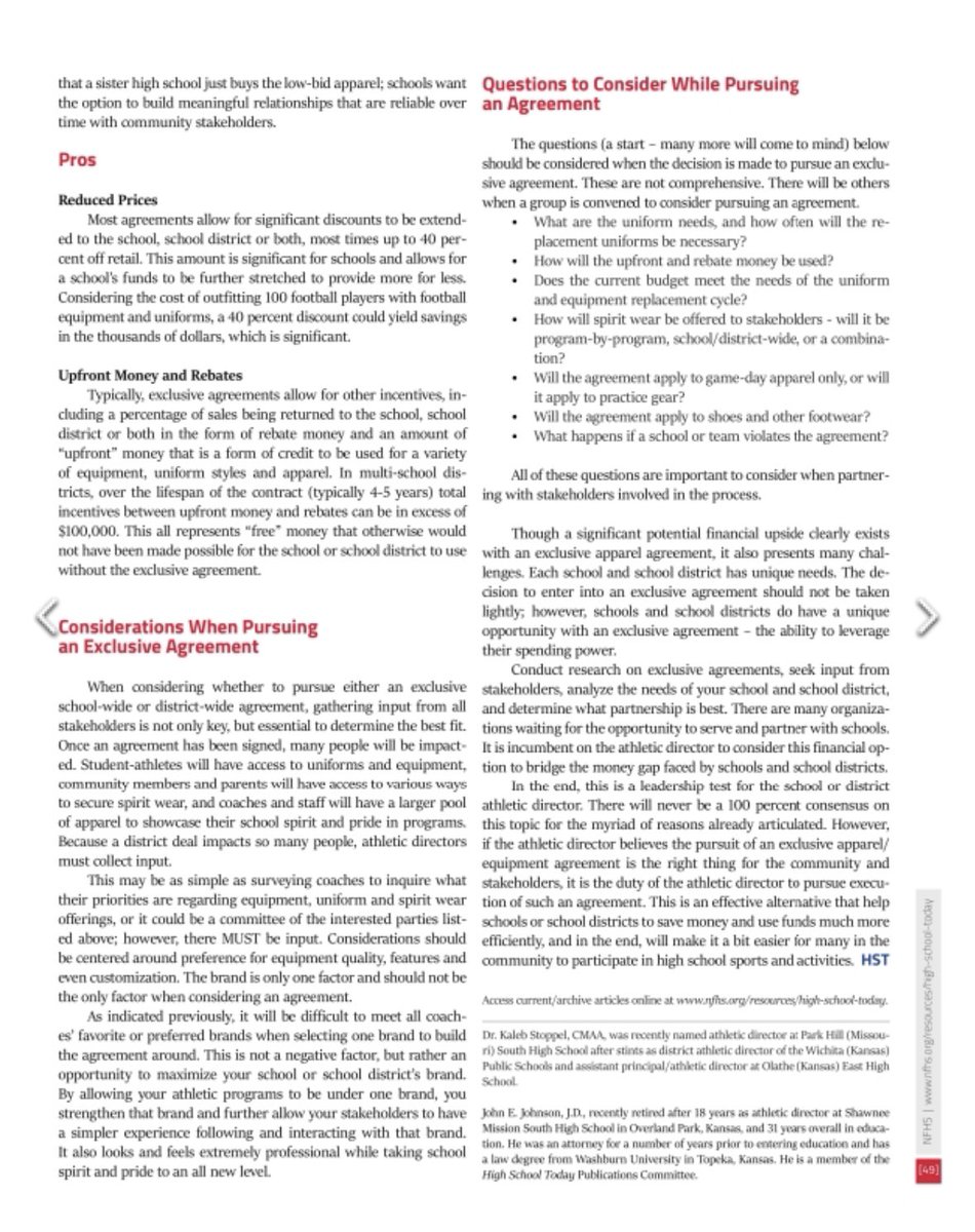 Honored to co-author my first article in High School Today with friend &amp; legendary AD, Dr. John Johnson. 

ADs, if you are interesting in pursuing an exclusive agreement, go for it! Leverage your spending power!

Check out the full story &amp; issue here: nfhs.org/uploadedfiles/…
