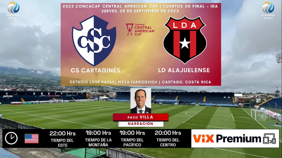 ramonovic09's tweet photo. #ConcacafCentralAmericanCup #CuartosFinal Ida | @Cartagines 🆚 @ldacr
🇨🇷 #Cartaginés 🇨🇷 #Alajuelense
🗓️ Hoy
🇺🇲 ⏰ 22:00 Hrs ET, 19:00 Hrs PT
📱💻 @VIX Premium
🎤 @Paco_Villa_
🤳🏼 #CCCenViX #CSCLDA https://t.co/N8FrDlks8J