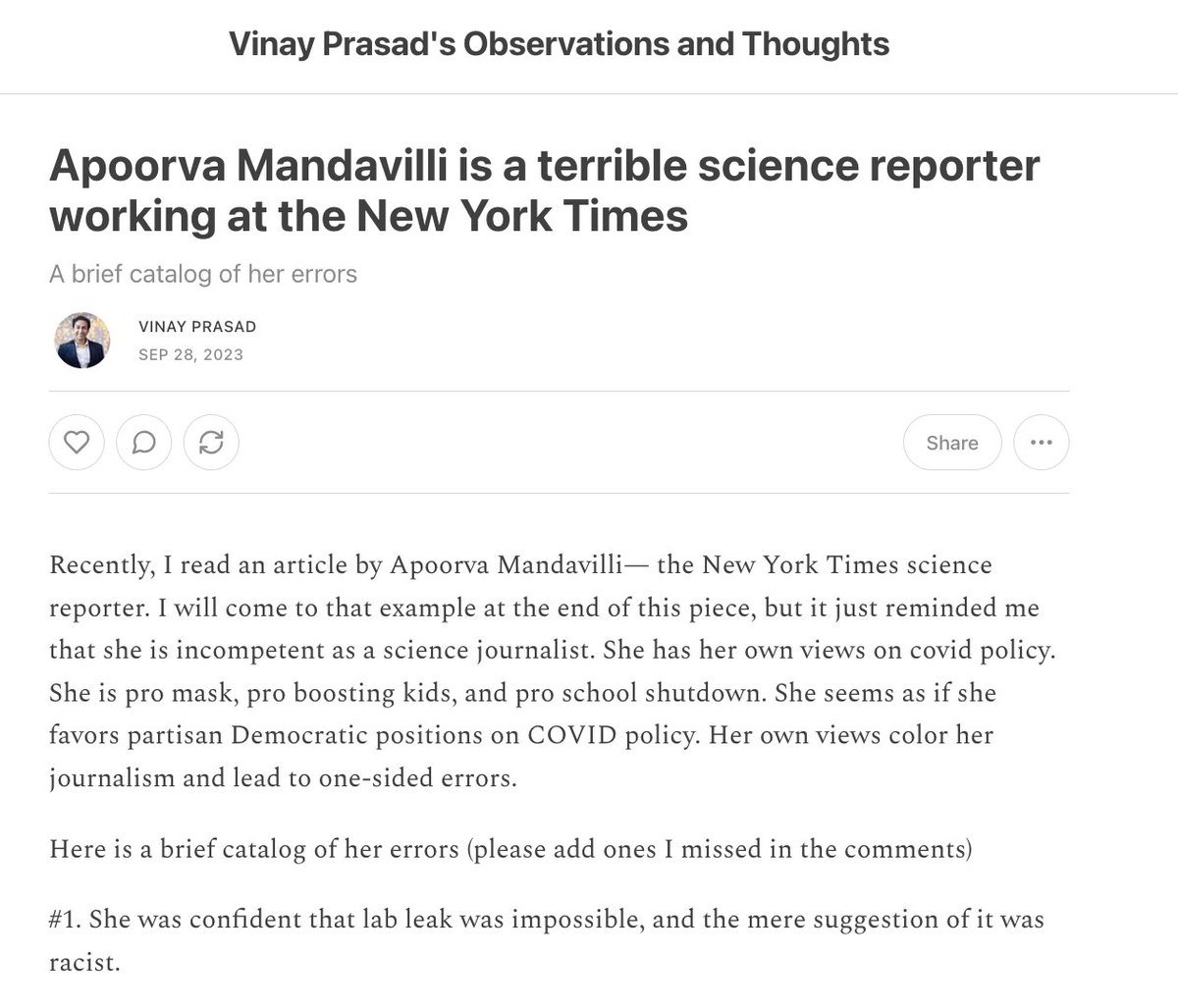 I screenshot at least 7 errors made by the NYTimes Science Reporter Apoorva Mandavilli showing why she is just a terrible science journalist. My latest post details these errors, including being wrong about deaths and hospitalizations by MASSIVE numbers. RT if you agree