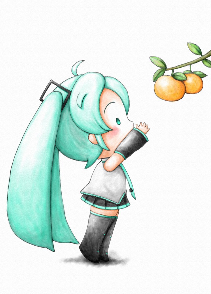 hatsune miku 1girl long hair twintails solo food chibi skirt  illustration images