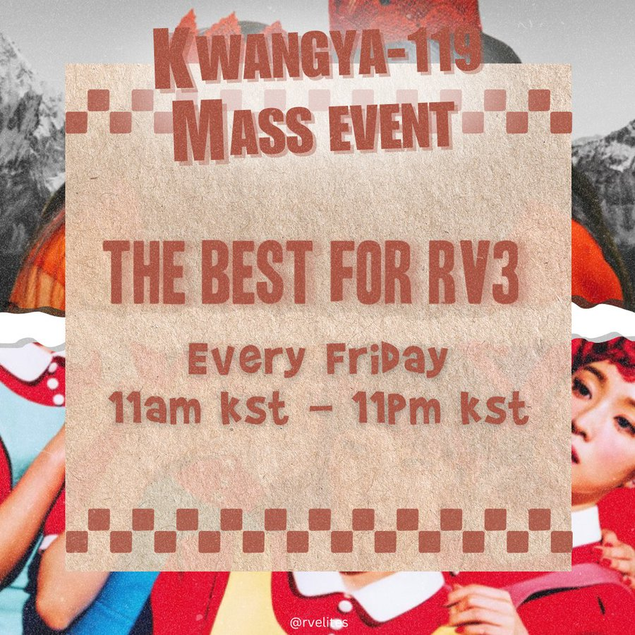 🚨Mass Request on Kwangya 119 for RV3 Promo Starts NOW! 

➡️kwangya119.smtown.com

Use the template: 
🔗docs.google.com/document/d/1Zi…

#TheBestforRV3 #RedVelvet #레드벨벳 <a href="/RVsmtown/">Red Velvet</a>