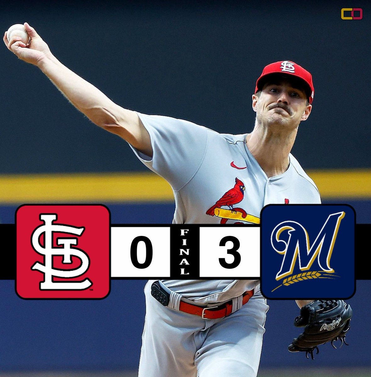 Oli Marmol is the first Cardinals manager since 1916 to lose 90 games and not be fired.
#STLCards                                    

Final
Cardinals     0
Brewers        3