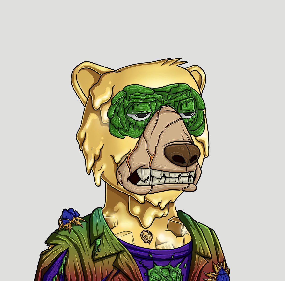 aKIDcalledDuKE's tweet image. This bear here was mutated into a mutant. He really enjoyed his #ToxicSalmon snack last night! Now look at him! Have you mutated your 🐻 yet? @OkayBearsYC #MutantsVsMachines