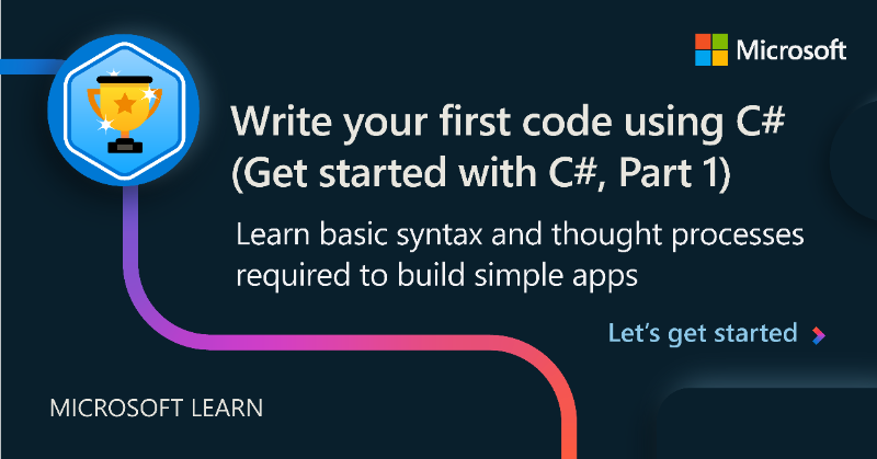 MSFTImagine's tweet photo. New to the #Coding world? Have no fear, @MicrosoftLearn is here!

Learn basic syntax and thought processes required to build simple applications with C#: https://t.co/YEd7W0av1g.