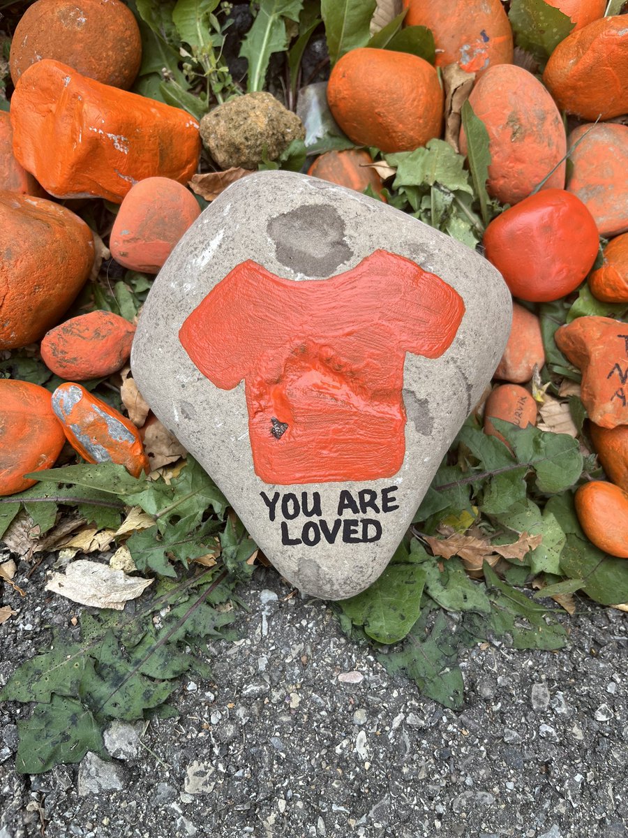KinderVv's tweet photo. This week was filled with meaningful conversations and important learning. Our kindergarten students added their rock to our school’s Reconciliation Rock garden and have brought home an invitation to join the community in honouring Orange Shirt  Day Saturday. https://t.co/JIEX6K28gF