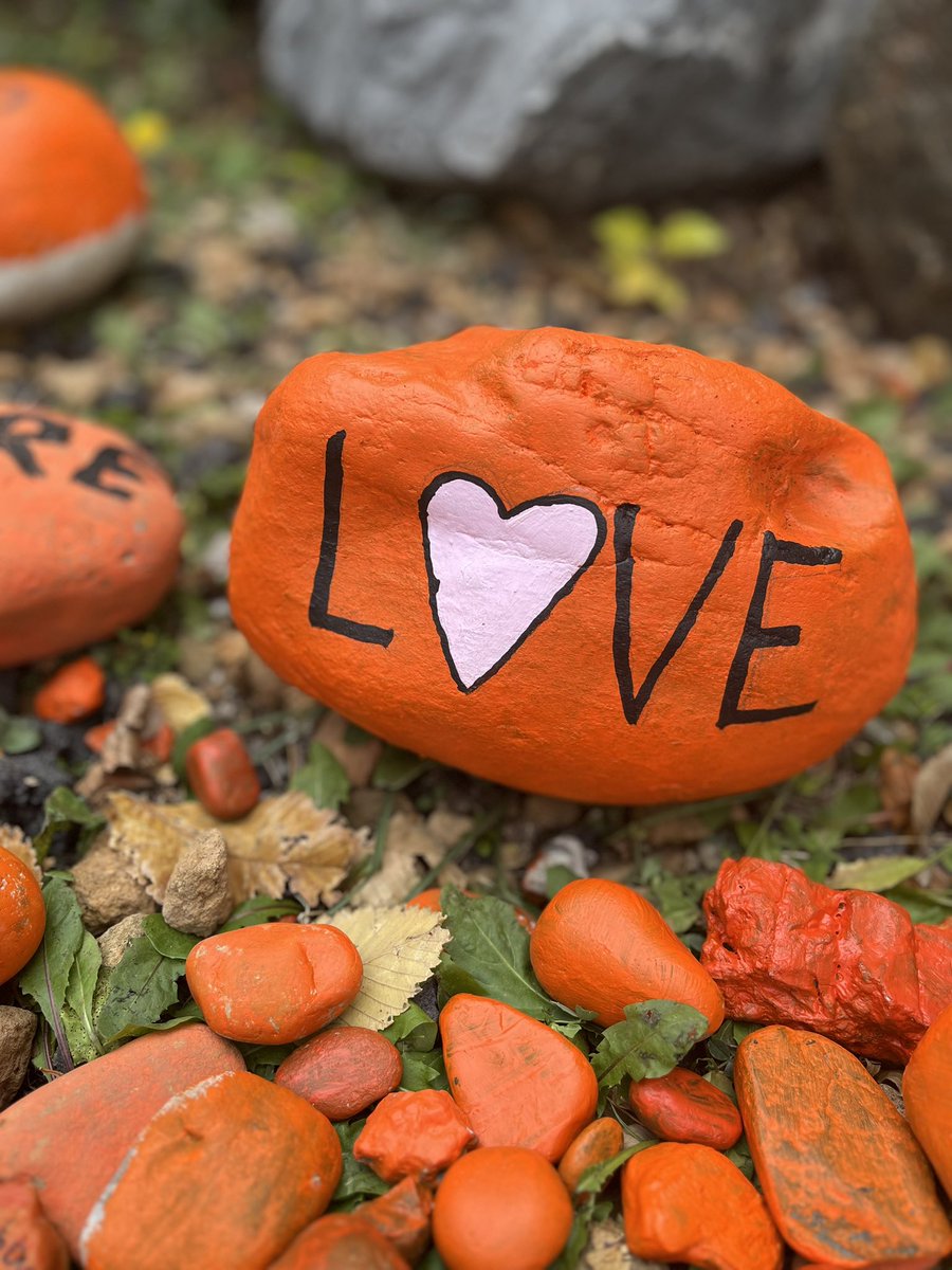 KinderVv's tweet photo. This week was filled with meaningful conversations and important learning. Our kindergarten students added their rock to our school’s Reconciliation Rock garden and have brought home an invitation to join the community in honouring Orange Shirt  Day Saturday. https://t.co/JIEX6K28gF