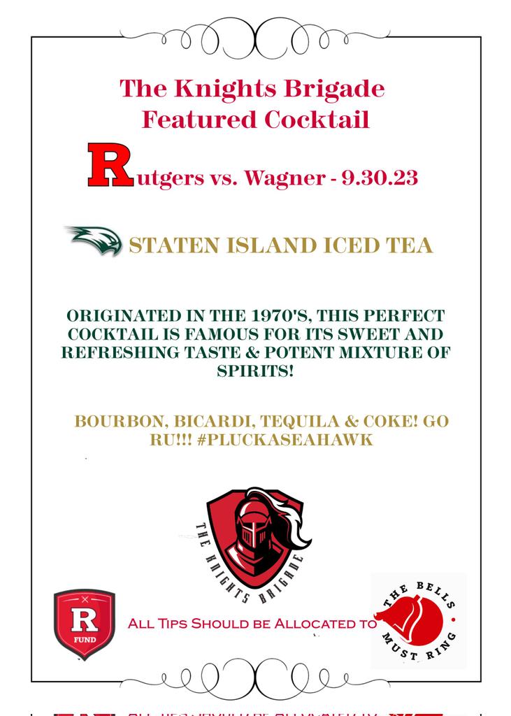 KnightsBrigade's tweet photo. Some may say this week's featuRed cocktail is foR the biRds!

We say, "Get outta here, aight!"

Stop by to see us and to toast  #TheFoRgottenBoRough  #FoRgettaBoutIt 🤌

B1GRiG #gReenLot
@RFootball 🪓 #CHOP
@RUAthletics 🛡⚔️ #TheBiRthplaceOfCollegeFootball https://t.co/wRkXqm0JOk