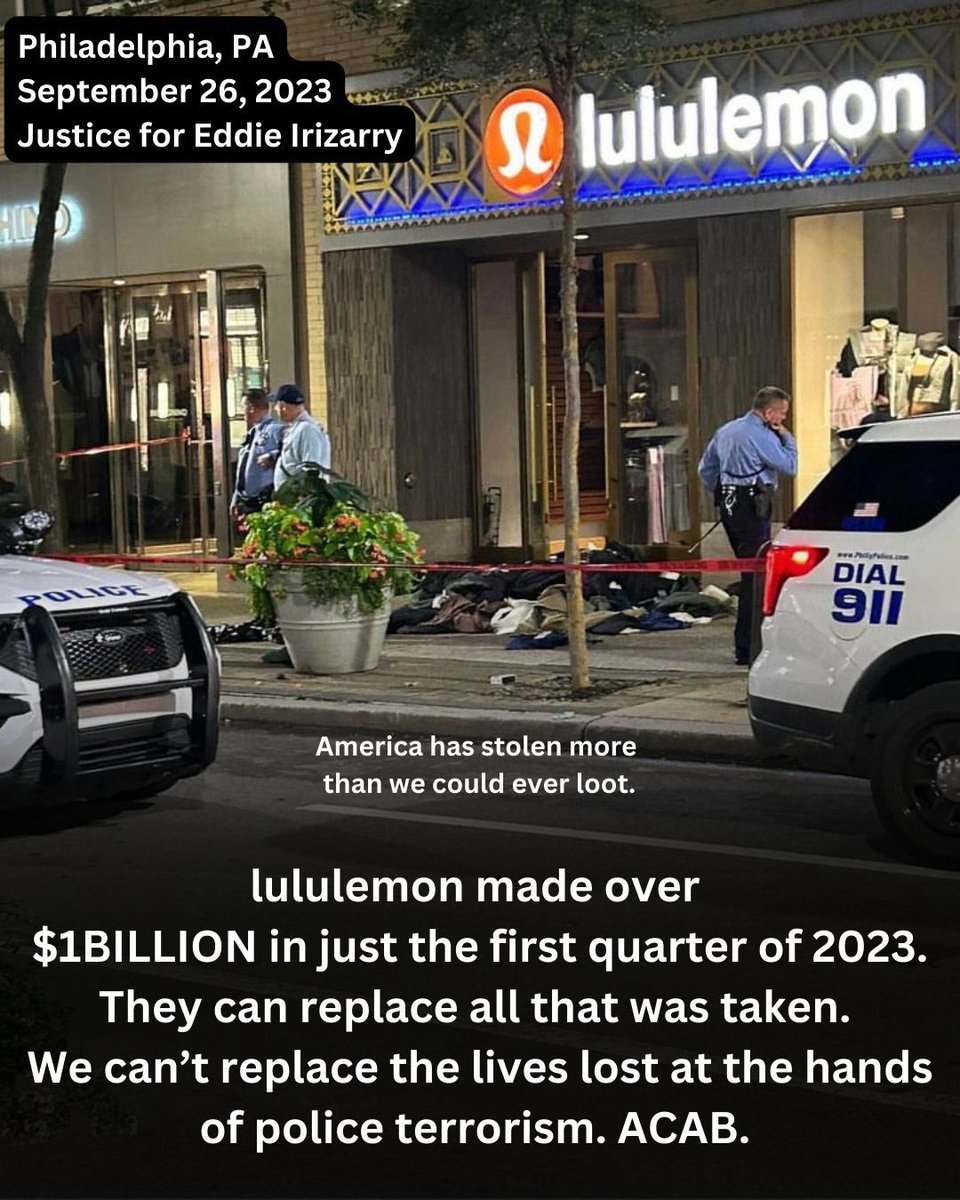 1/3
"Tonight, after a judge dropped the murder charges against the police  officer who killed Eddie Irizarry, people in Philadelphia engaged in  multiple forms of protest, including looting corporate stores like Apple  and Foot Locker."