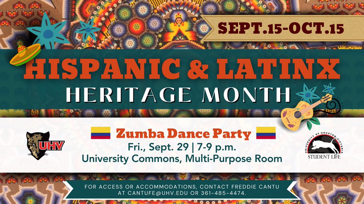 uhvmac's tweet photo. TOMORROW! Learn more about Zumba, which is a combination of dance and fitness. All you need is a comfortable outfit and shoes, so you can move along to the music and follow the instructor’s lead! 💃🏻🏃🏽

#UHVMAC #JAXNATION #UHVJagFam #UHV #HispanicHeritageMonth https://t.co/lAUmru11Te