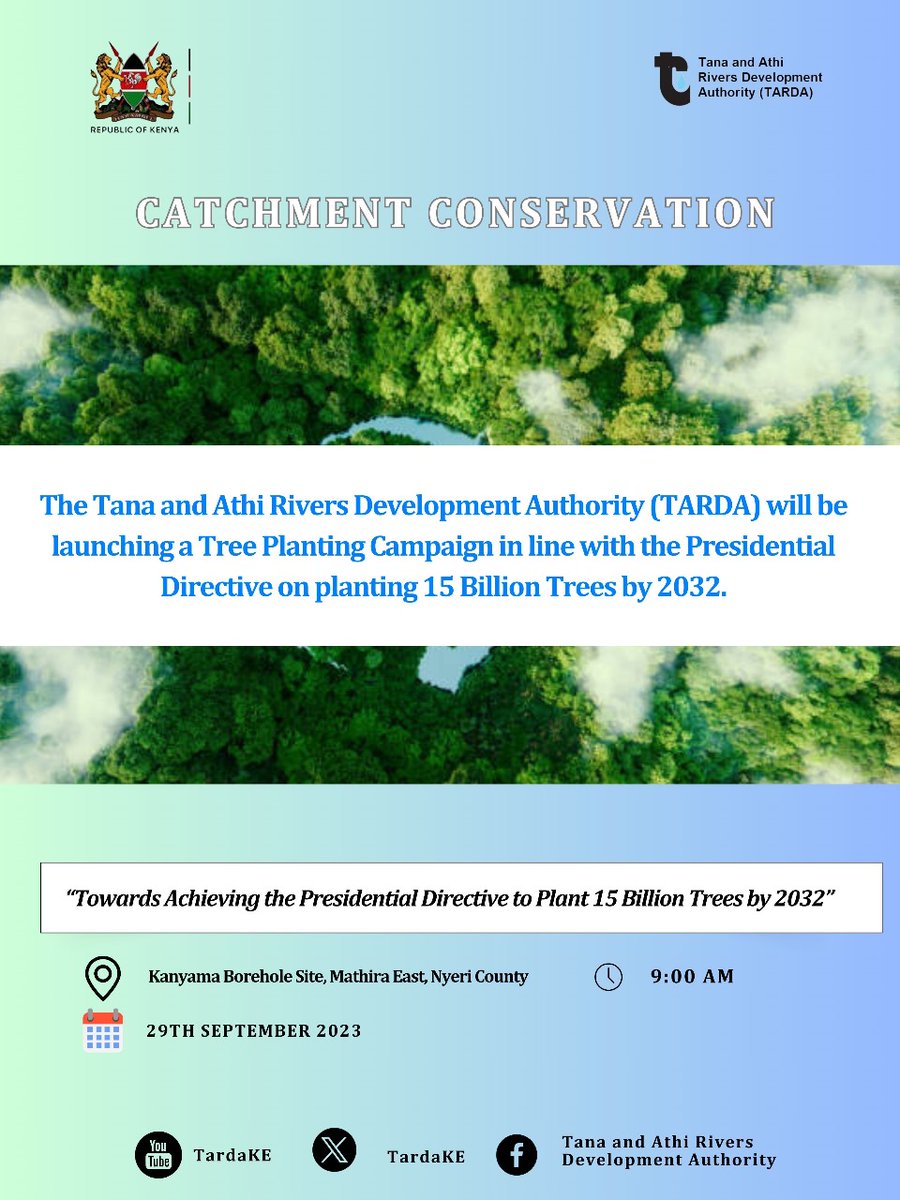 TardaKE's tweet photo. @TardaKE is excited to be launching our #TreePlantingCampaign in @County19Nyeri as we make our contribution the #15BillionTreeGrowingDirective! #DrivingProsperity #TARDA #CatchmentConservation @EACAffairsKenya @rebecca_miano @regional_dev @IdrisDokota @pggichohi @Roba_Liban_Duba https://t.co/b25hdmZYaQ
