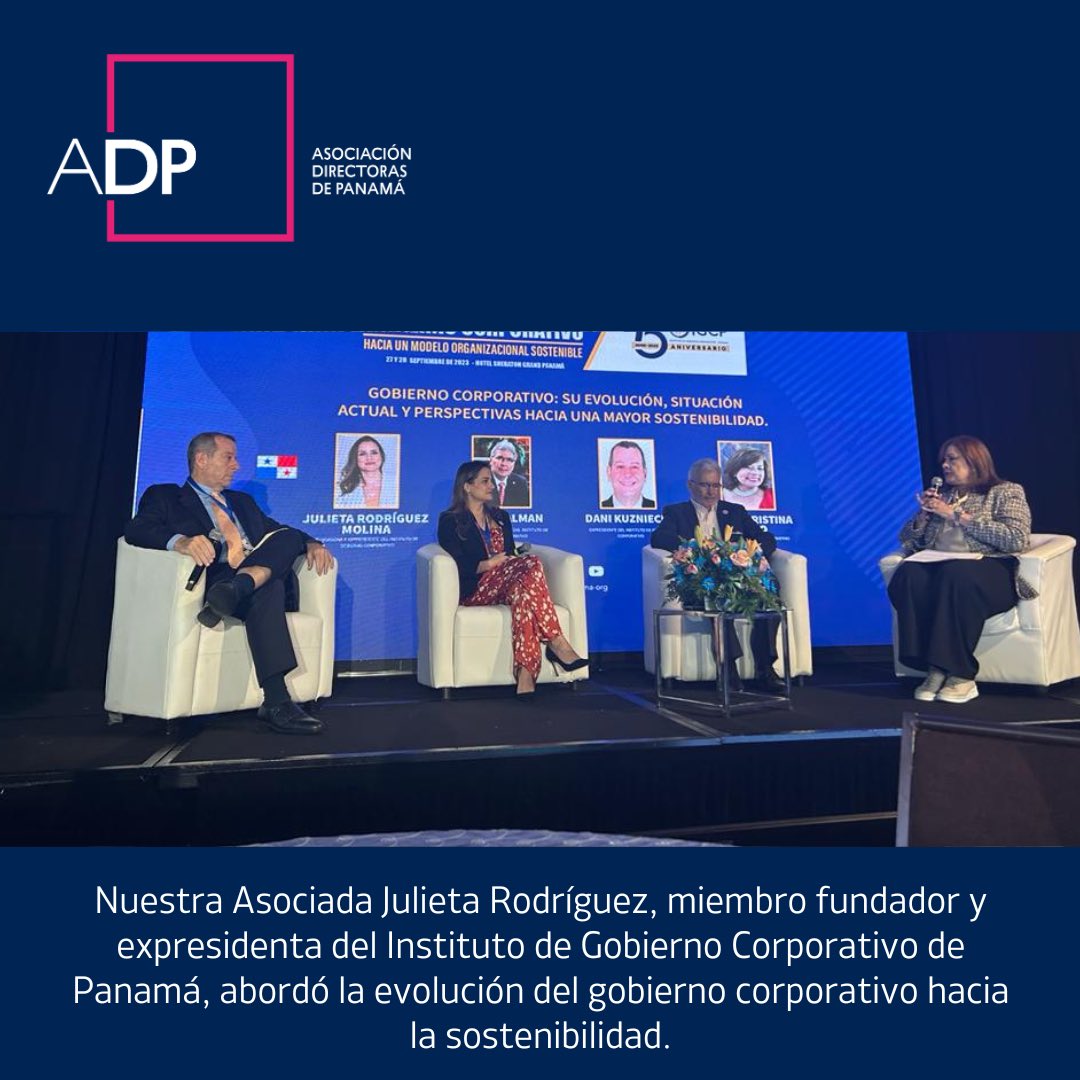 <a href="/IGC_PANAMA/">IGCP</a> <a href="/rubisrod/">rubis rodriguez</a> <a href="/MARTACR99167104/">MARTA CRISTINA LASSO</a> <a href="/LatinexBolsa/">Bolsa Latinoamericana de Valores</a> <a href="/canaldepanama/">Canal de Panamá</a> Julieta Rodríguez, miembro fundador y expresidente del <a href="/IGC_PANAMA/">IGCP</a> , Asociada de ADP y voluntaria del comité legal, participó en el primer panel “Gobierno Corporativo: Su evolución, situación actual y perspectivas hacia una sostenibilidad.” <a href="/JulietarMolina/">Julieta Rodriguez M•</a>