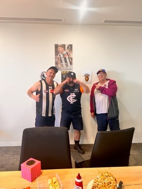 Getting ready for the big game at our AFL potluck lunch...