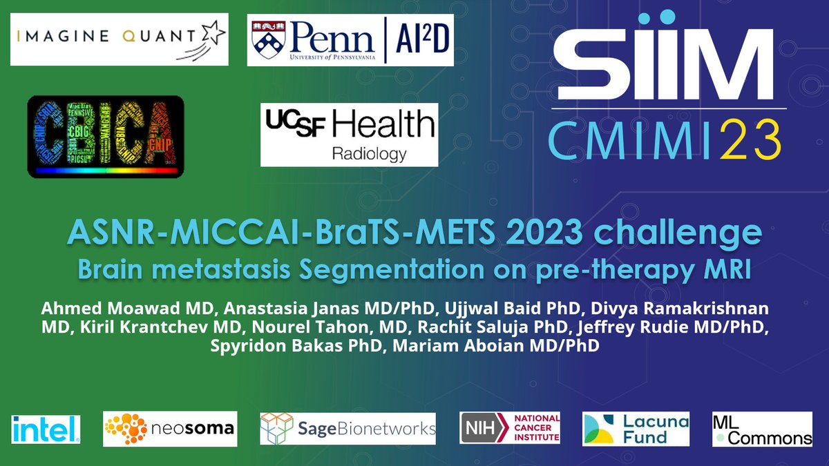 Honored to present our @BraTS_challenge on brain metastasis in @hopkinsneurorad during #CMIMI23 this weekend. Thank you @SIIM_Tweets for allowing us to spread our work. @MariamAboian @MCMC_RadRes @AlyRad_ai @RadRudie @SpyridonBakas @AnastasiaJanas