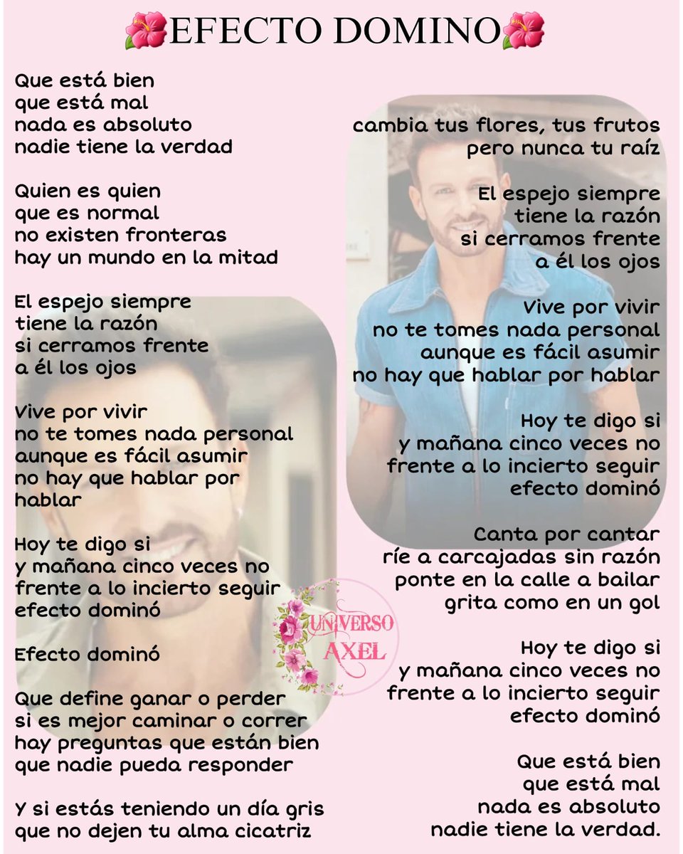 CbaUniversoAxel's tweet photo. Ya la saben?🩷

🌸Efecto Dominó🌸

#Axel #AxelOficial #EfectoDominó 
#LaMúsicaNosUne 
#UniversoAxel #familypink🌸 https://t.co/TYffskIEi5
