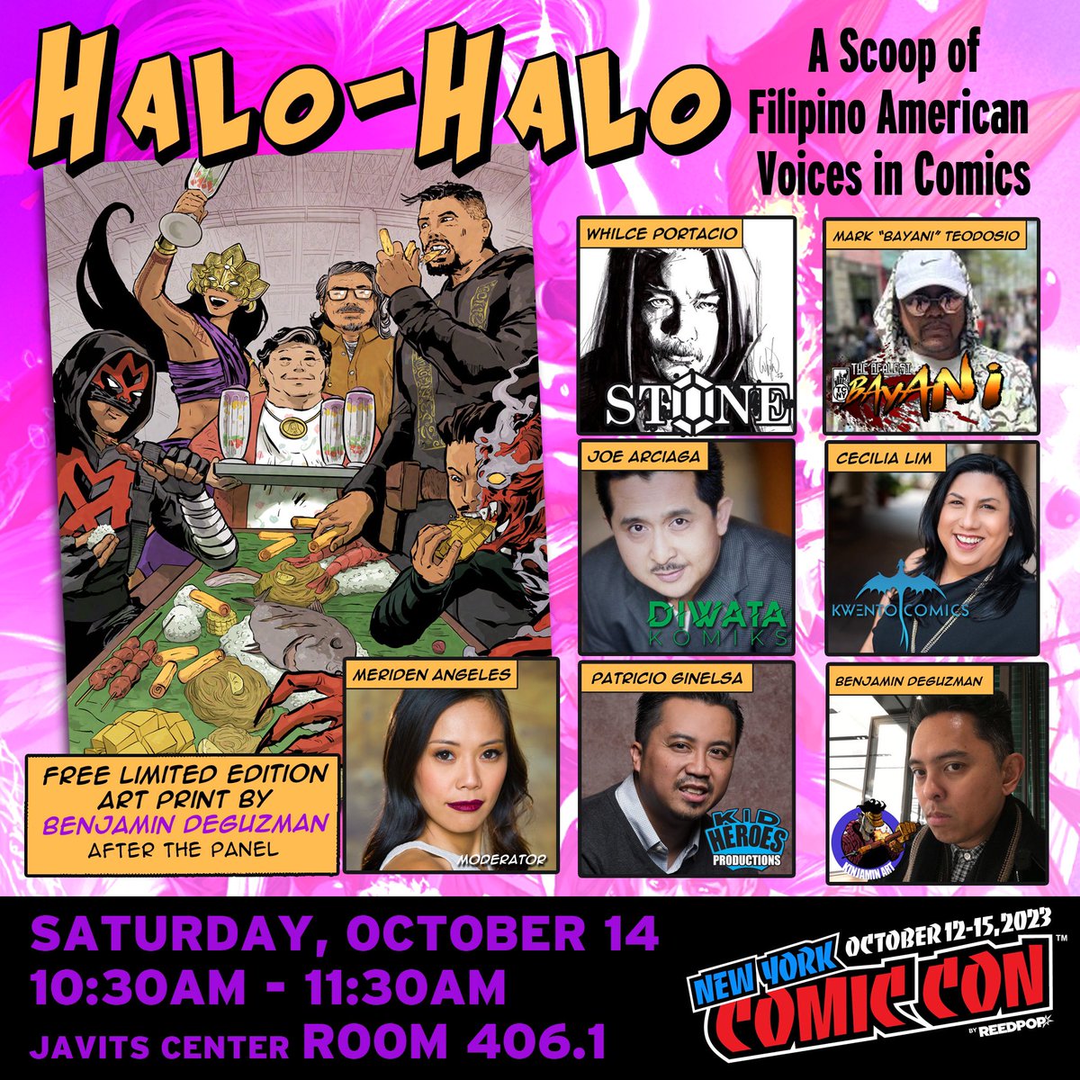 Our HALO HALO panel hits <a href="/NY_Comic_Con/">New York Comic Con</a> in celebration of #FilipinoAmericanHistoryMonth 10/14 Room 406.1 10:30am
kidhero.es/nycc

🇵🇭🇺🇸
<a href="/WhilcePortacio/">Whilce Portacio</a> @DiwataKomiks <a href="/Kwentocomics/">Kwento Comics</a> <a href="/kidheroes/">Kid Heroes | Film • Comics • Collectibles</a> <a href="/abouthebenjamin/">AB</a> <a href="/MeridenAngeles/">Meriden Angeles</a> &amp; Mark Teodosio

FREE PRINT by <a href="/abouthebenjamin/">AB</a>