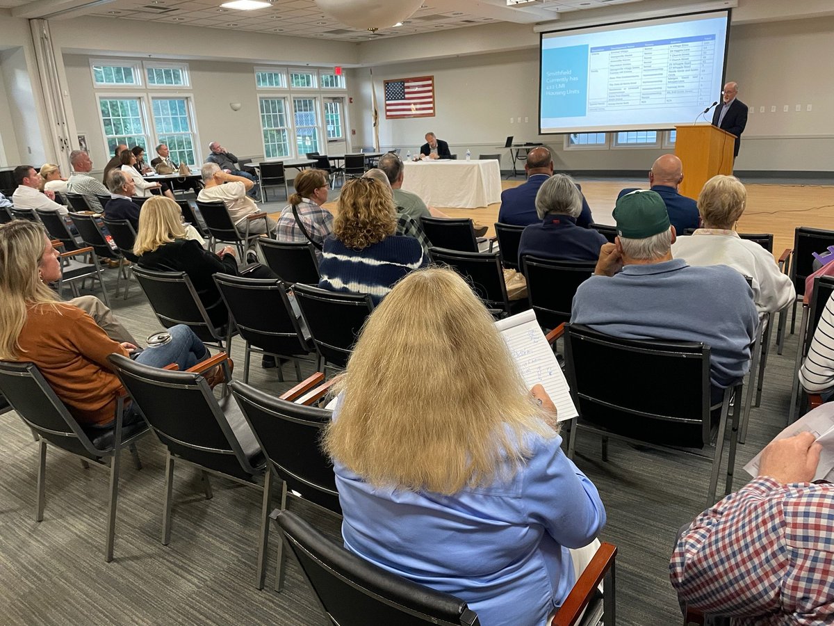 stefanpryor's tweet photo. Thanks to @rrossi79 and the Town Council of @SmithfieldRI for inviting us to a community conversation on housing. The discussion was about how more housing production fits with Smithfield's plans &amp; goals for its future, and we need these conversations throughout the Ocean State! https://t.co/pyQJL6V5LM