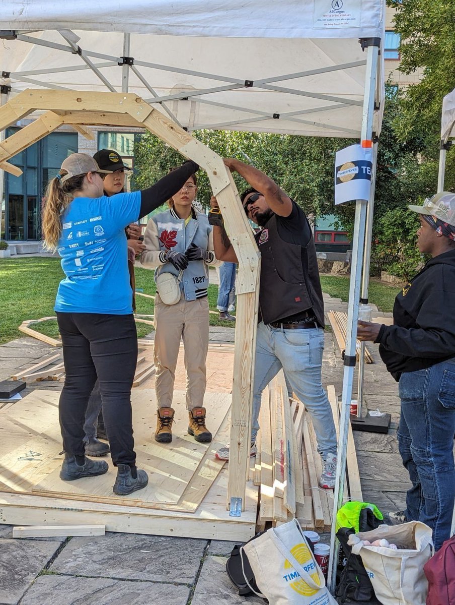 MYorke27's tweet photo. Congrats to all involved with @timberfever 2023! Such a great collaboration of #NextGen architects, engineers, and skilled trades/ carpenters27 apprentices! #TransitHubs  @mosesstructures @FEAStorontometu @canadianwood @ButtconLimited @OntarioWoodca @carpenters27 @CarpentersONT https://t.co/umpobvgmKj