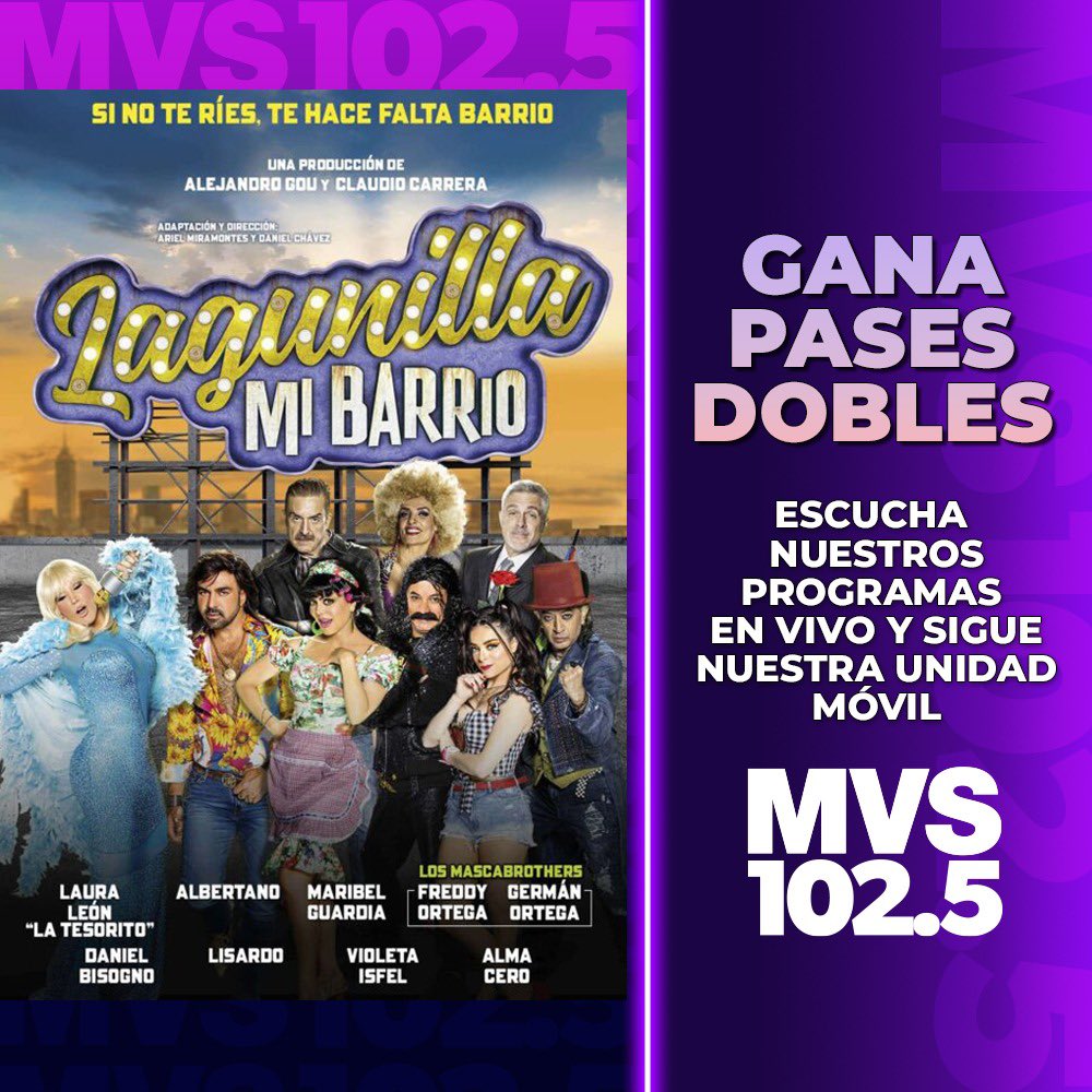MVS102_5's tweet photo. 🎟️¡BOLETIZAAAAAAAA!🎟️

👉Las TRES primeras personas se llevan un pases doble para “Lagunilla Mi Bario” 

🔁Dale Retwit a este post 
⌨️Comenta la frase más “Barrio” que te sepas. 

🚨Recuerda que tienes que ser seguid@r de las redes de MVS 102.5 https://t.co/n3akJu6OAS