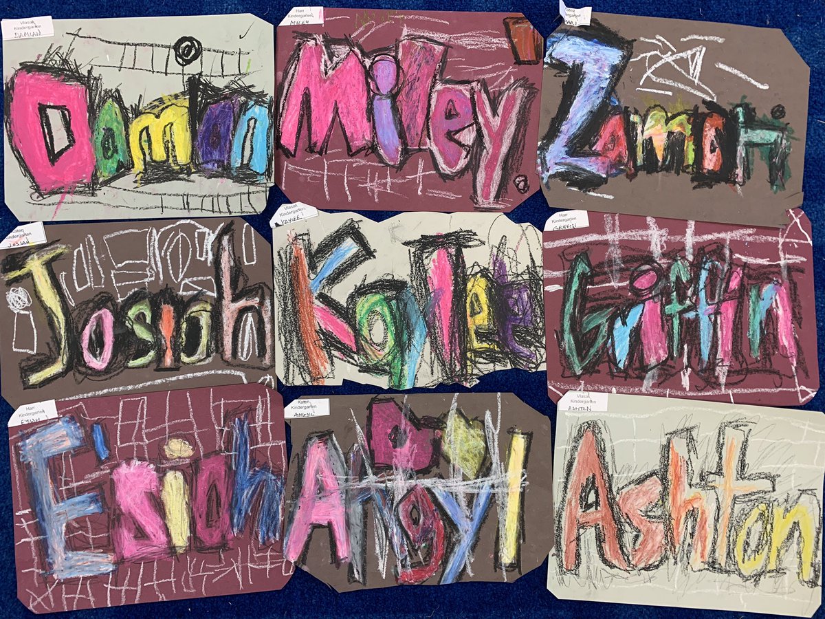 Kindergarten students listened to Juana Martinez-Neal’s Alma and How She Got Her Name before sharing stories about their names.  Afterwards, students practiced tracing their names. Next, they transformed their letters into thick shapes with pastels! <a href="/muhlsd/">Muhlenberg SD</a>