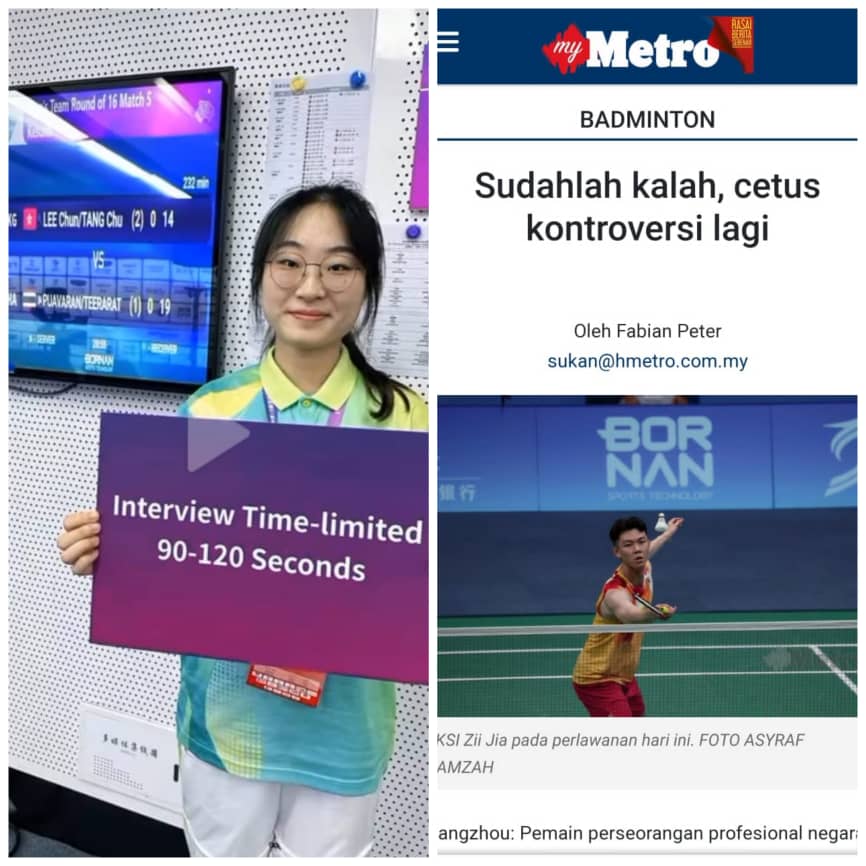 qanzeh's tweet photo. What actually happened Vs The News. Kesian jg dgn Zii Jia. This is one good example of "There's always another side of story" #LeeZiiJia #AsianGames2023 https://t.co/9kz97viXpB