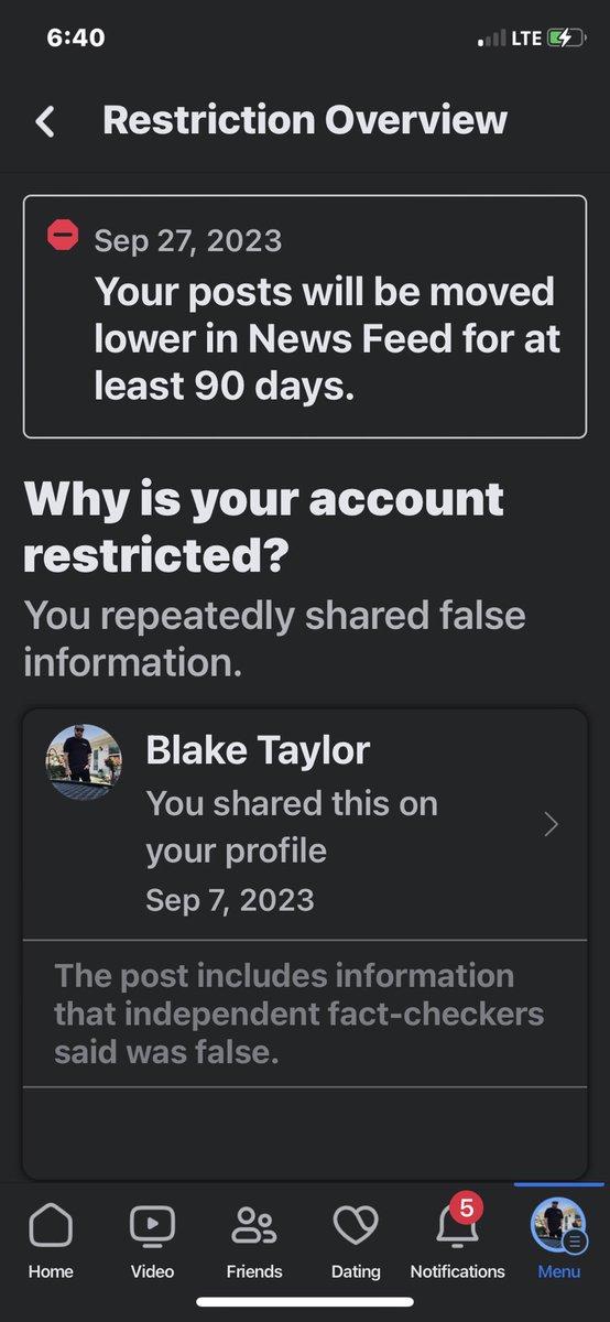 YoungGun8140's tweet photo. Well @Meta aka @facebook has shadow banned my Facebook for “at least 90 days!” For sharing posts from doctors and nurses regarding #COVID19. Who do these conglomerates think they are? Pisses me off. #Covid_19 #covid #thebeastsystem is in full swing. https://t.co/OmOdZs7mj7