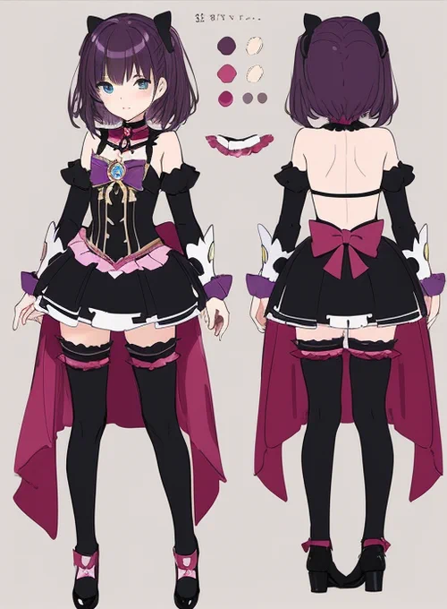 あ! モブっぽいキャラならAIにキャラデザしてもらえばいいじゃん! と思って適当に呪文を唱えて試しにさくっと出してもらったが、どうも同じモデルだと似たような傾向で出てくるようで、まあモブにはいいかな・・・ これはこれで可愛いし 