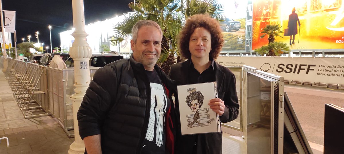 #Laeróticadelceluloide caricatura improvisada a rotulador y acuarela a las puertas del <a href="/hotelmariacrist/">Hotel Maria Cristina</a>    de #michelfranco que acababa de presentar  en el <a href="/sansebastianfes/">Donostia Zinemaldia - Festival de San Sebastián</a> #memory dentro de la sección #perlak del #SSIFF71
