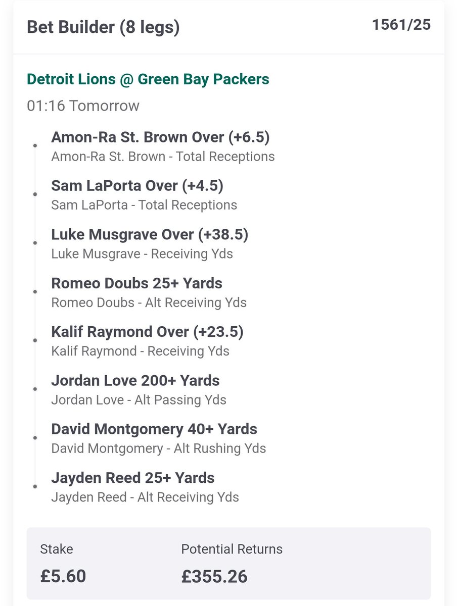 NFLuktips's tweet image. Bet builder for tonights game all player props gl if following #NFL