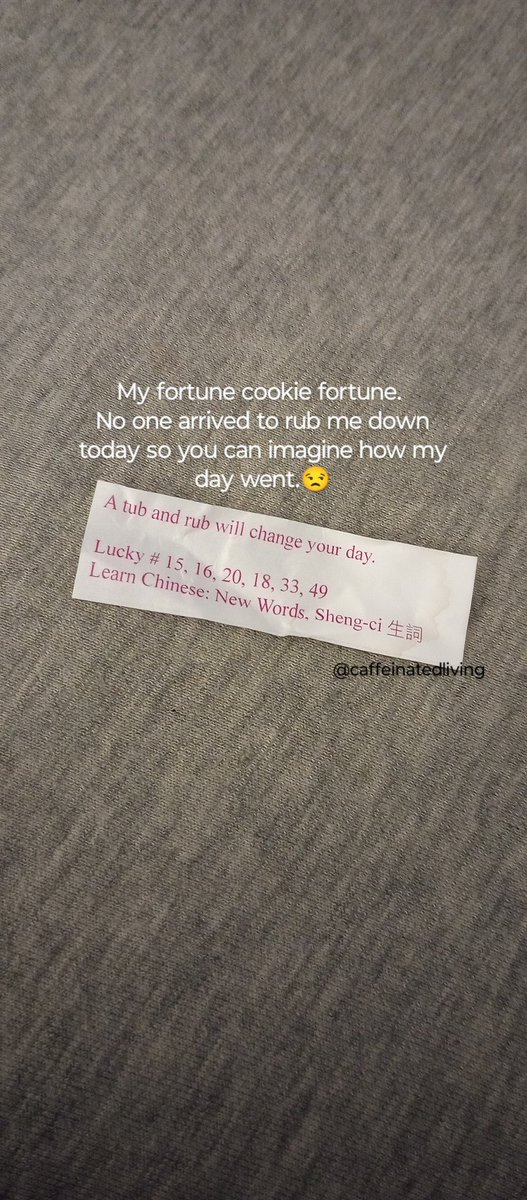 WokeLiving's tweet photo. Next time I'm posting this earlier to see who volunteers so my day goes better. 😆lol This was in the fortune cookie I ate this morning.
#funny #fortunecookie #comedy #massage #truestory #lifeblogger #writersofinstagram #writer #writers #Blackwomenwriters #Blackwriters https://t.co/XrKsxEo5mT