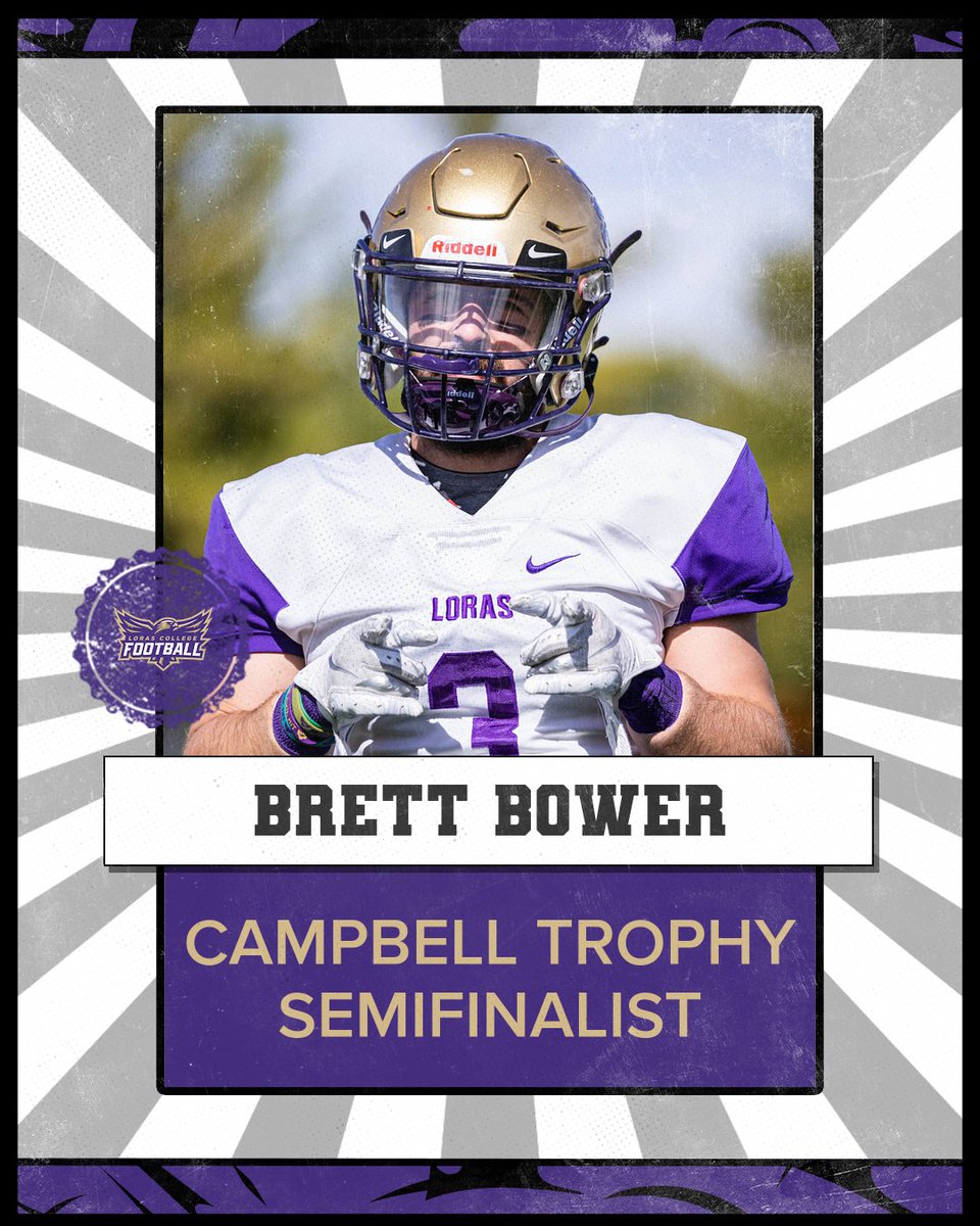 LorasCollegeFB's tweet photo. Congratulations to Brett Bower for being named a Semifinalist for the Campbell Trophy!

1 of 48 nominees at the Division 3 level and a great representation of Duhawk Football on the field, in the classroom, and in the community.

#FlyWithUS | #RockBowlTough https://t.co/9esygIqrlB