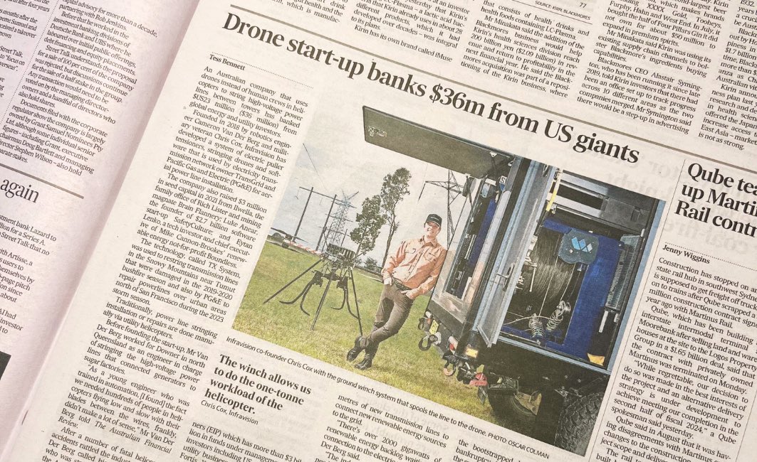 Infravision (@infravision_uas) on Twitter photo Check out this write up from <a href="/TessBennett/">Tess Bennett</a> at the <a href="/FinancialReview/">Financial Review</a> after they spoke with <a href="/Infravision_UAS/">Infravision</a> cofounders
<a href="/camvanderberg/">Cam Van Der Berg</a> and Chris on their latest capital raise.
Read the article here 👉🏻 bit.ly/3t1AnWE
#Infravision #AFR #Equinor #EnergyImpactPartners #EIX Check out this write up from <a href="/TessBennett/">Tess Bennett</a> at the <a href="/FinancialReview/">Financial Review</a> after they spoke with <a href="/Infravision_UAS/">Infravision</a> cofounders
<a href="/camvanderberg/">Cam Van Der Berg</a> and Chris on their latest capital raise.
Read the article here 👉🏻 bit.ly/3t1AnWE
#Infravision #AFR #Equinor #EnergyImpactPartners #EIX